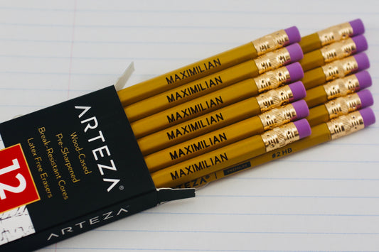 Personalized ARTEZA #2 HB Pencils, 12 Pack, Engraved, Pre-Sharpened