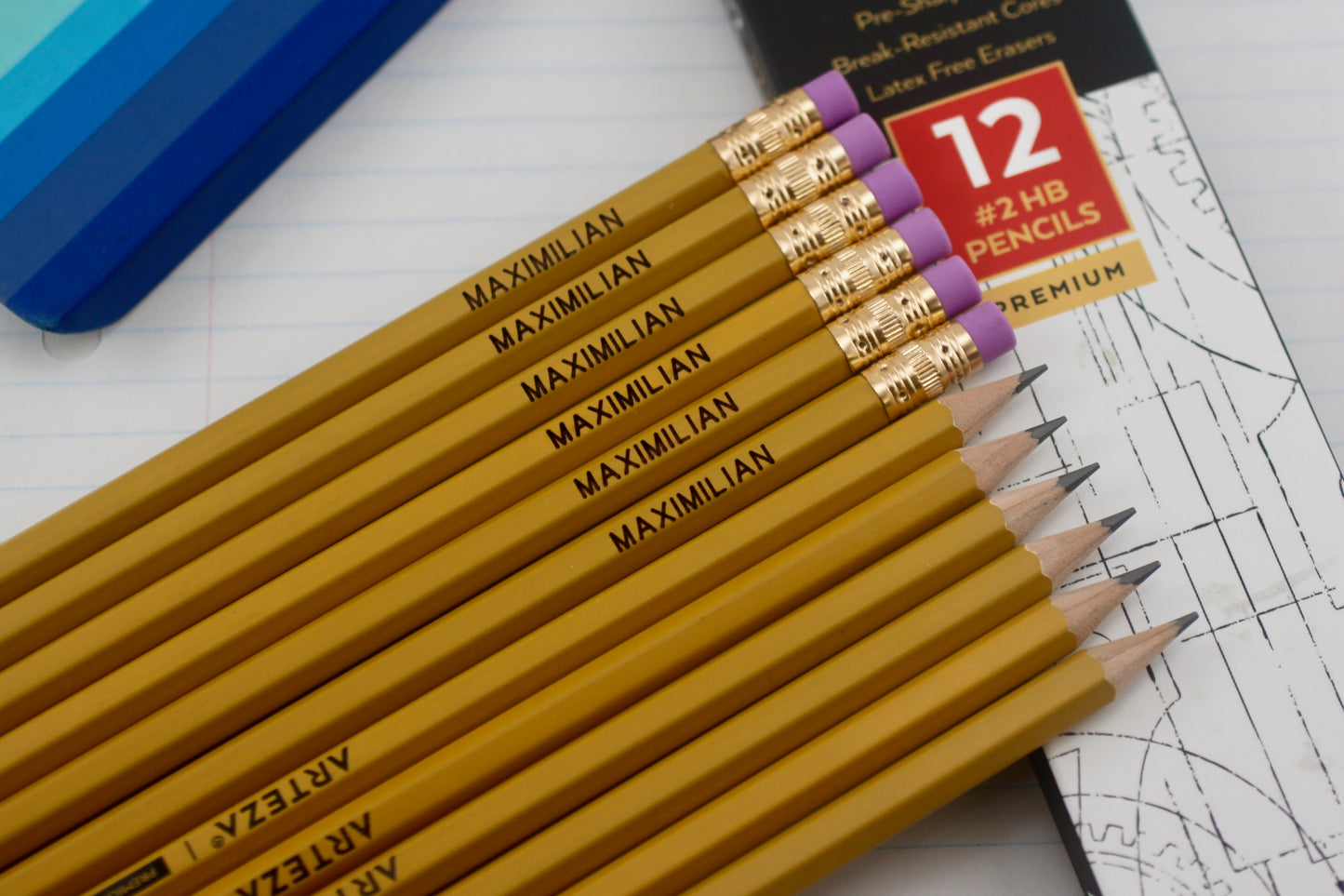 Personalized ARTEZA #2 HB Pencils, 12 Pack, Engraved, Pre-Sharpened