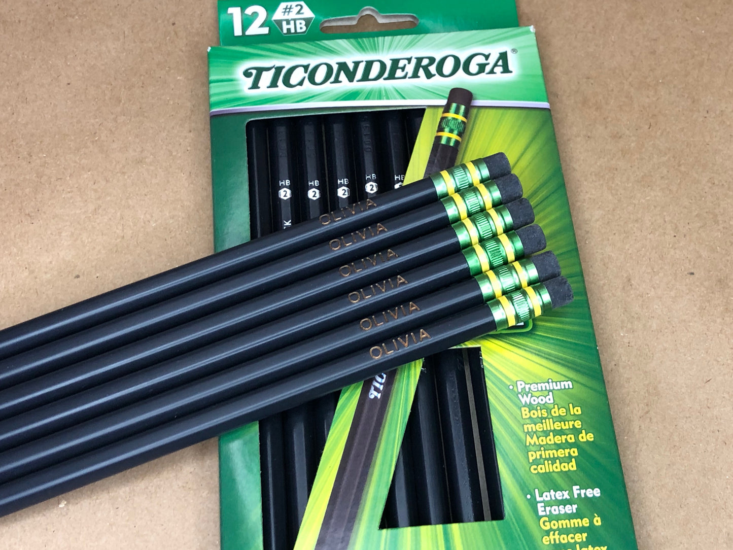 Personalized Black Pencils, 12 Pack of #2 Pencils, Engraved Ticonderoga Black Pencils