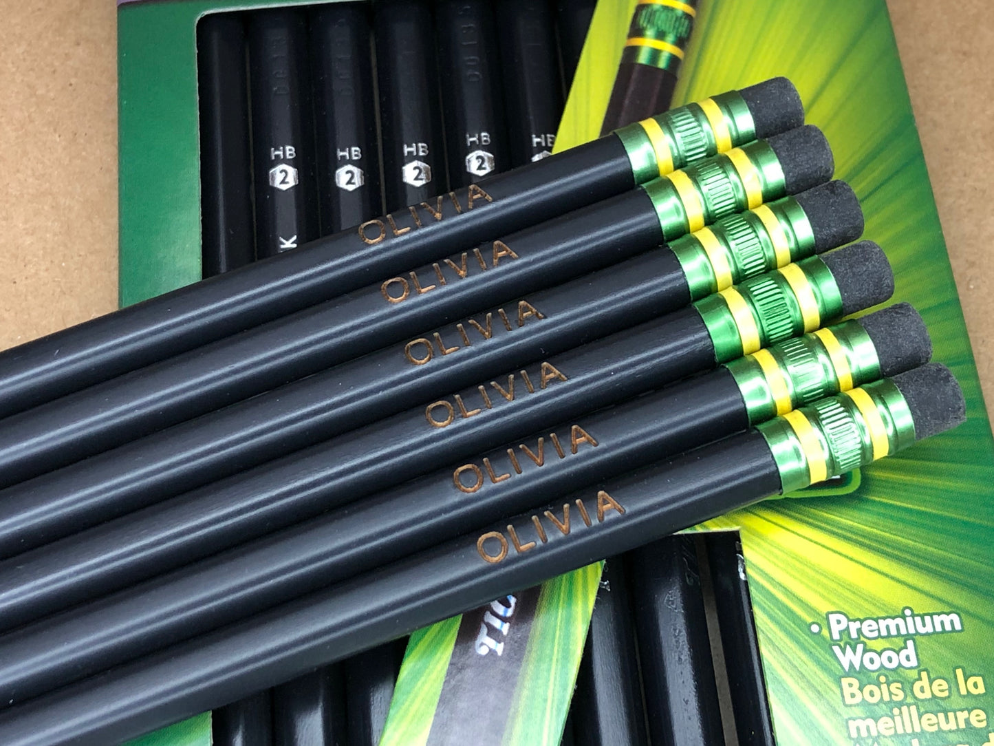 Personalized Black Pencils, 12 Pack of #2 Pencils, Engraved Ticonderoga Black Pencils