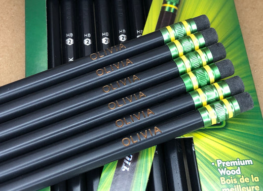 Personalized Black Pencils, 12 Pack of #2 Pencils, Engraved Ticonderoga Black Pencils