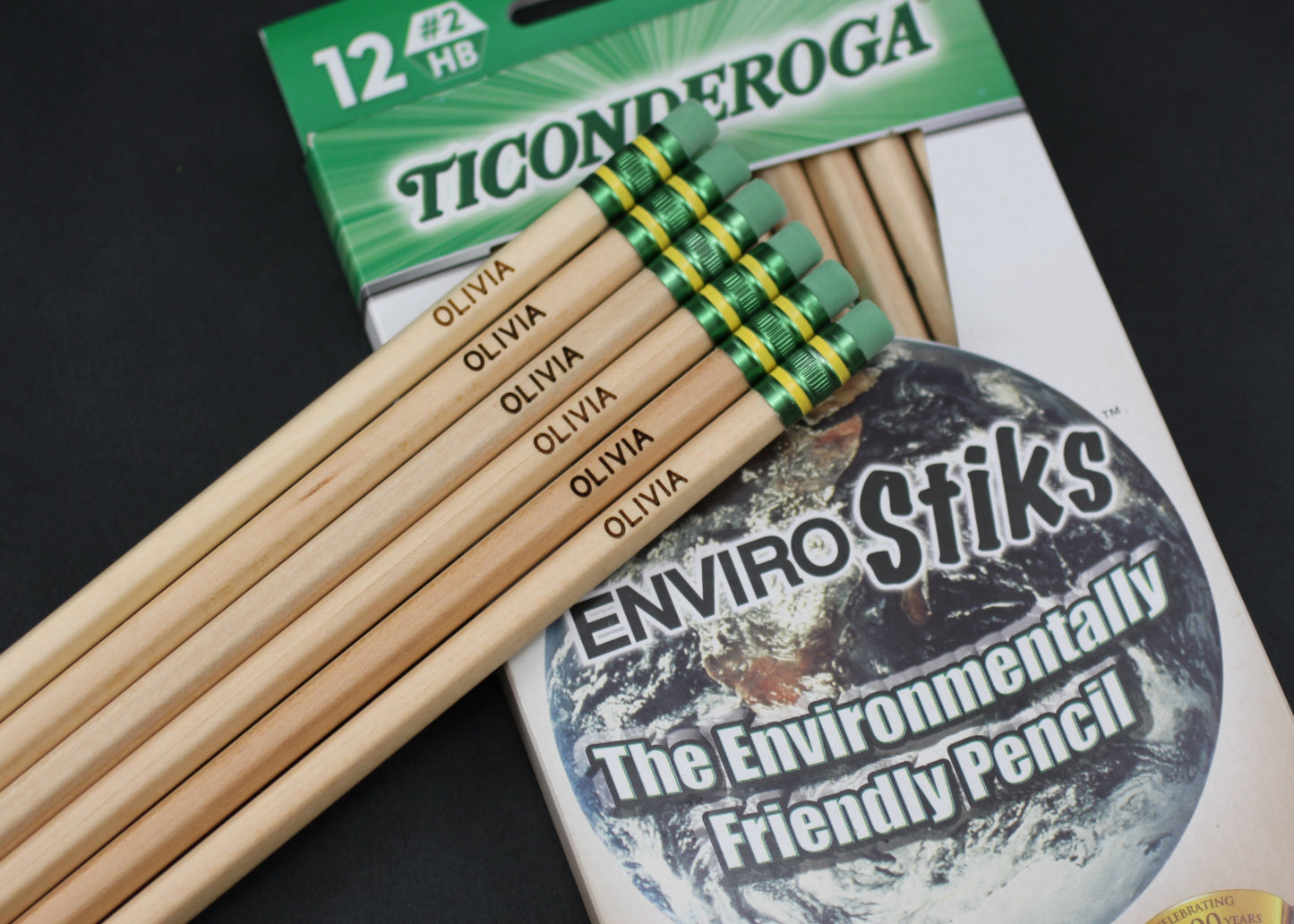 Personalized EnviroStiks #2 Pencils, 12 Pack, Engraved Ticonderoga Pencils