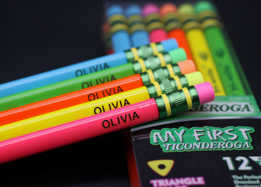 Personalized My First Tri-write Neon Ticonderoga #2 Pencils, 12 Pack, Large Diameter Pencils, Preschool, Pre-K3, Pre-K4, Engraved