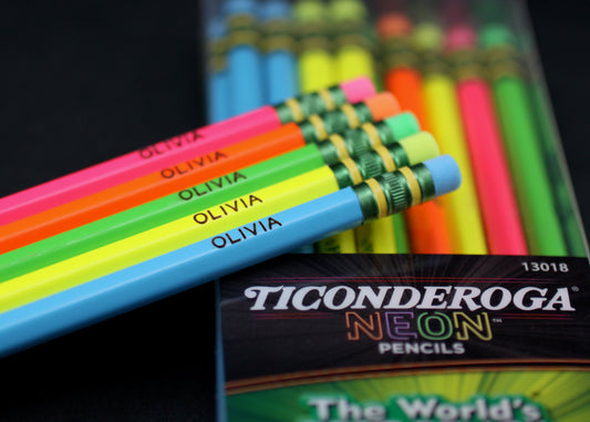 Personalized Neon #2 Pencils, 10-Pack or 18-Pack, Engraved Ticonderoga Neon Pencils