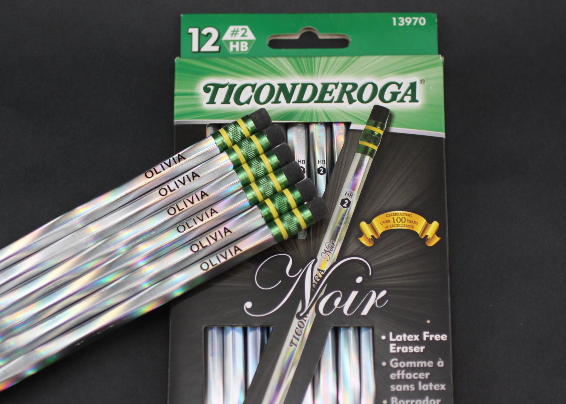 Ticonderoga Noir Pencils, Solid Black Wood, No. 2. HB - 12 pencils