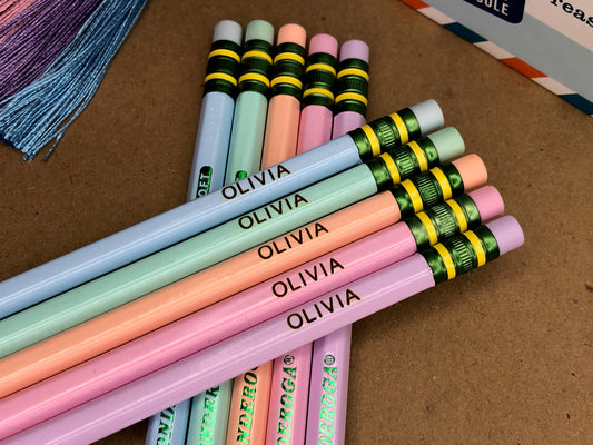 Personalized Pastel Pencils, 5 or 10 Pack of #2 Pencils, Engraved Ticonderoga Pastel Pencils