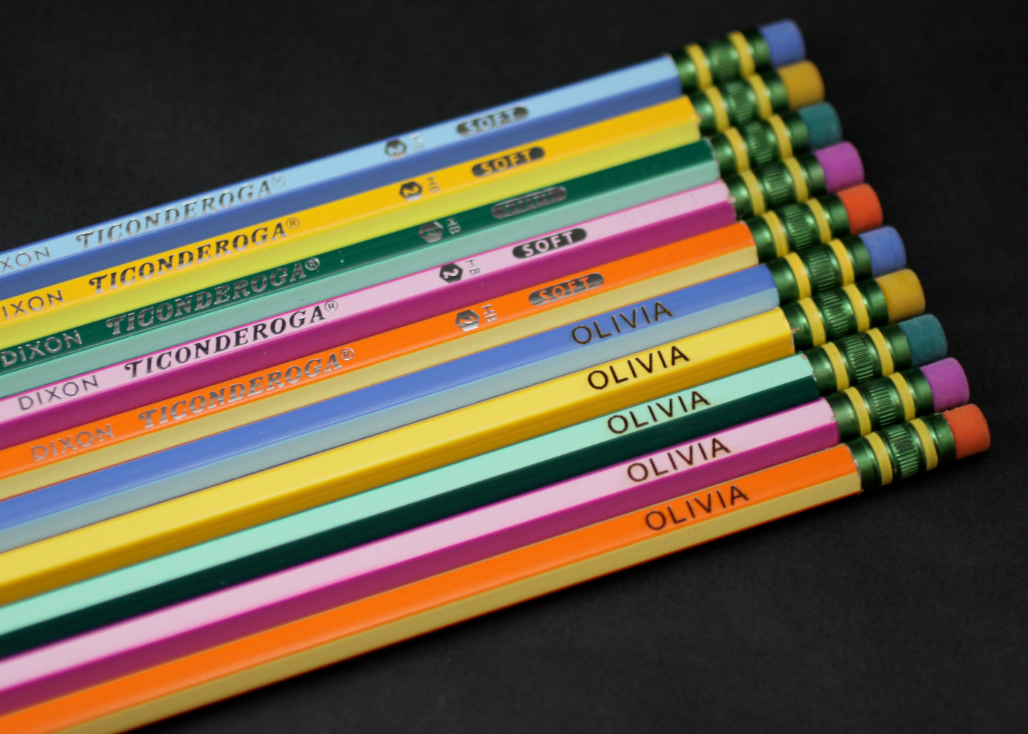 Personalized Striped Pencils, 10 Pack, #2 Pencils, Engraved Ticonderoga Striped Pencils