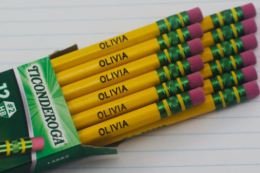 Personalized Pencils, 12 Pack, #2, Engraved Yellow Ticonderoga