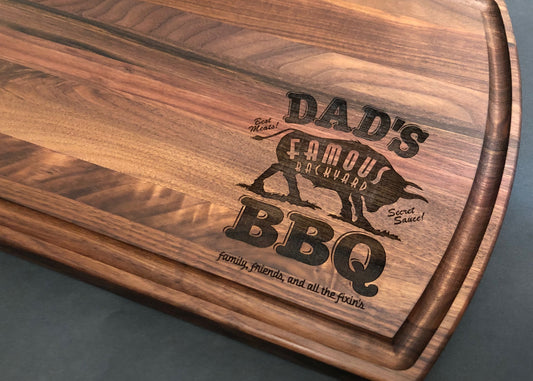 Dad's Grill & BBQ Cutting Board featuring a Bull, Makes a Great Dad's Birthday Present or Father's Day Gift