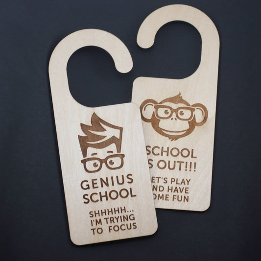 Home Schooling Door Hanger, Genius School, Remote School, Shhh... I'm Trying To Focus, Genius Boy & Monkey