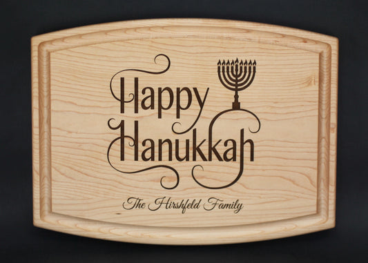 Happy Hanukkah with Menorah Cutting Board, Holiday Cutting Board, Jewish Gift, Holiday Decor, Personalize