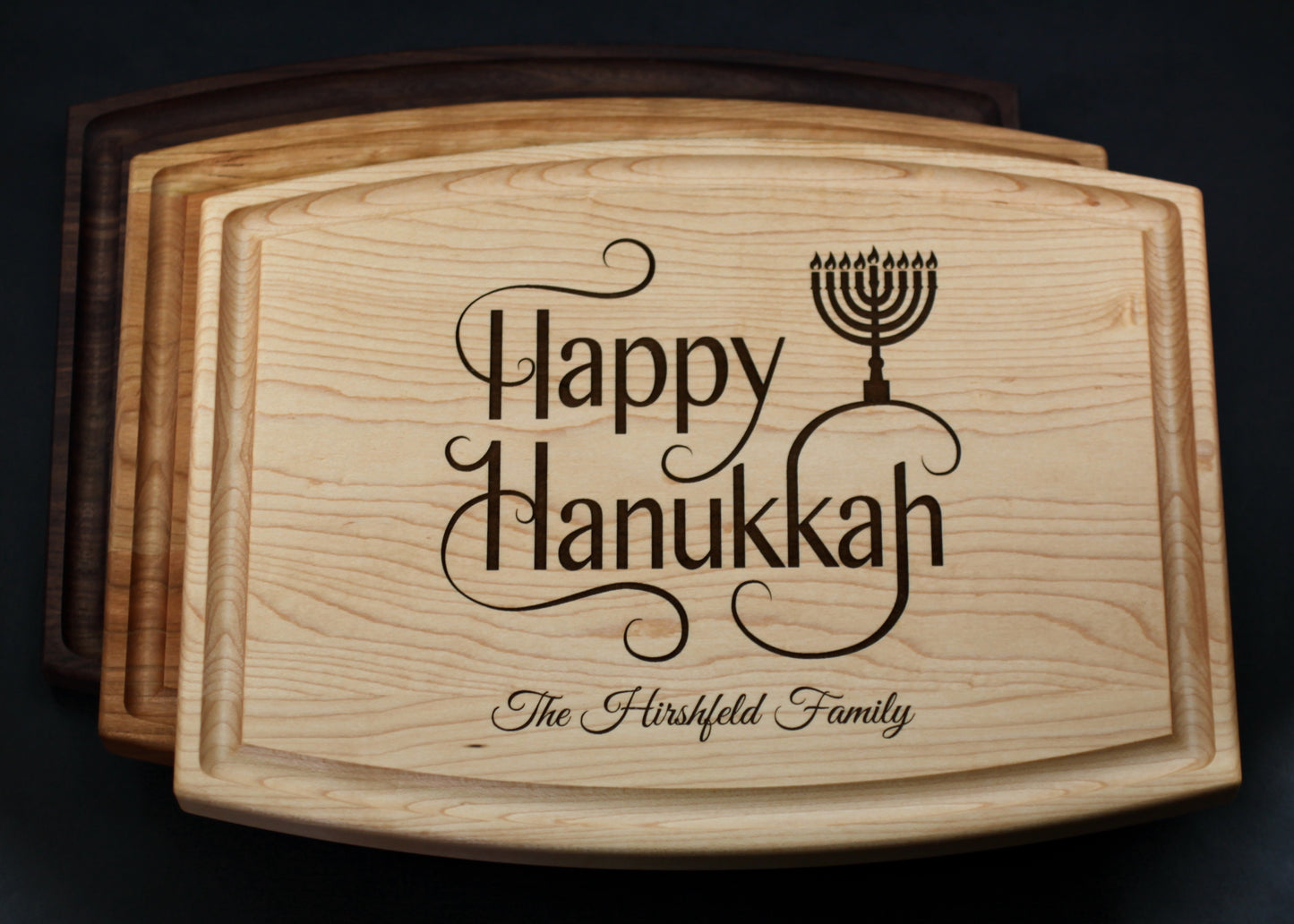 Happy Hanukkah with Menorah Cutting Board, Holiday Cutting Board, Jewish Gift, Holiday Decor, Personalize